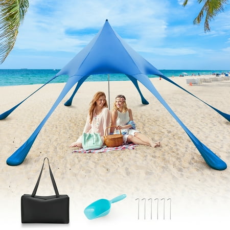 Costway 20 x 20 FT Beach Sunshade Canopy UPF50+ with Carry Bag & 8 Sandbags & Shovel Blue