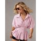 thumbnail image 5 of Blusas de verano para mujer, de manga corta, con cuello de solapa, estampado de rayas, abotonadas, con volantes plisados., 5 of 9