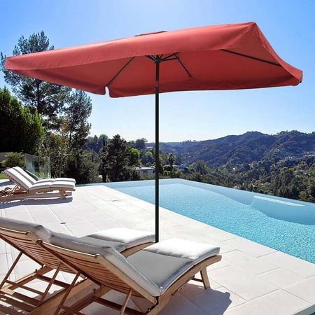 Patio Table Umbrella Replacement Parts Yescom Metal Patio Umbrella 6 Ribs Market Table Umbrella Tilt w/ Crank Outdoor Rectangular Sunshade Cover Color Opt ()