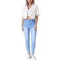 thumbnail image 2 of INSPIRE CHIC Women's Denim Cropped Short Sleeve Button Up Frayed Washed Jean Jacket 2XL White, 2 of 6