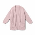 thumbnail image 7 of Hinvhai Girls Cardigan Open Front Fleece Long Sleeve Coat with Pockets Pink 160, 7 of 7