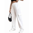 thumbnail image 3 of Womens Cargo Sweatpants Baggy Fleece High Waisted Joggers Sweat Pants Athletic Pants White M, 3 of 8