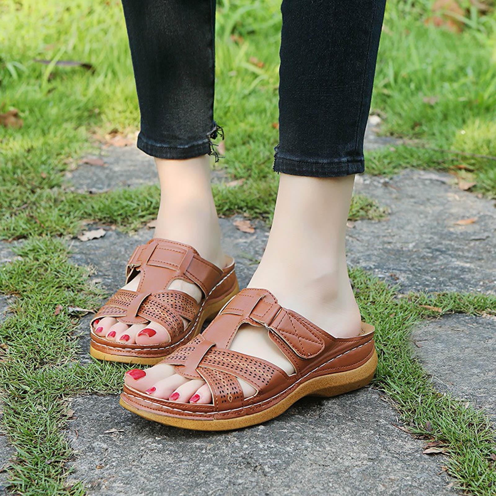 Dvkptbk Wedge Sandals for Women Summer Slip on Slipper Platform Sandals Comfortable Leather Mules Walking Wedge Shoes Summer Walmart