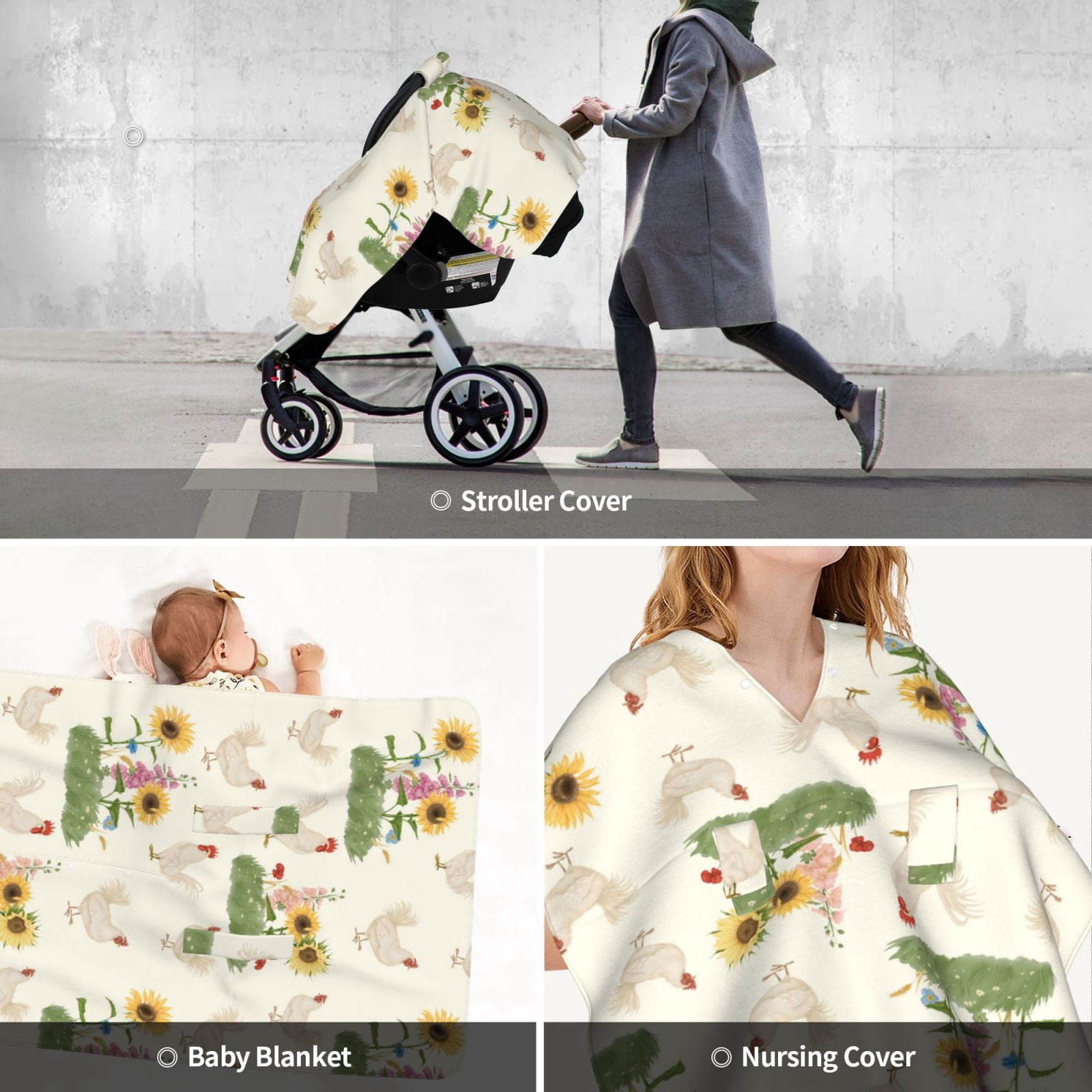 Car Seat Cover Baby - Flowers And Hens Breathable Infant Car Seat Cover for Baby Carseat, Lightweight Comfort Baby Essentials Must Haves Newborn Stuff for Girl Boy