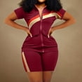 thumbnail image 2 of Ketyyh-chn99 Womens Loungewear Set Sweatsuits 2 Piece Set Lounge Sets Sets Outfits Short Sleeve Basic Shorts Set Wine,XL, 2 of 5
