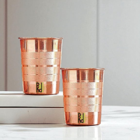 Peekdee Pure Copper Silver Touch Water Glass Drinking Serving Water Yoga Ayurveda 300 ml Tumbler set of 2