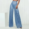 thumbnail image 2 of XIAONU Women Sequin Wide Leg Pants High Waist Sparkly Design Trousers Flowy Glamorous Party Bottoms Blue, 2 of 6