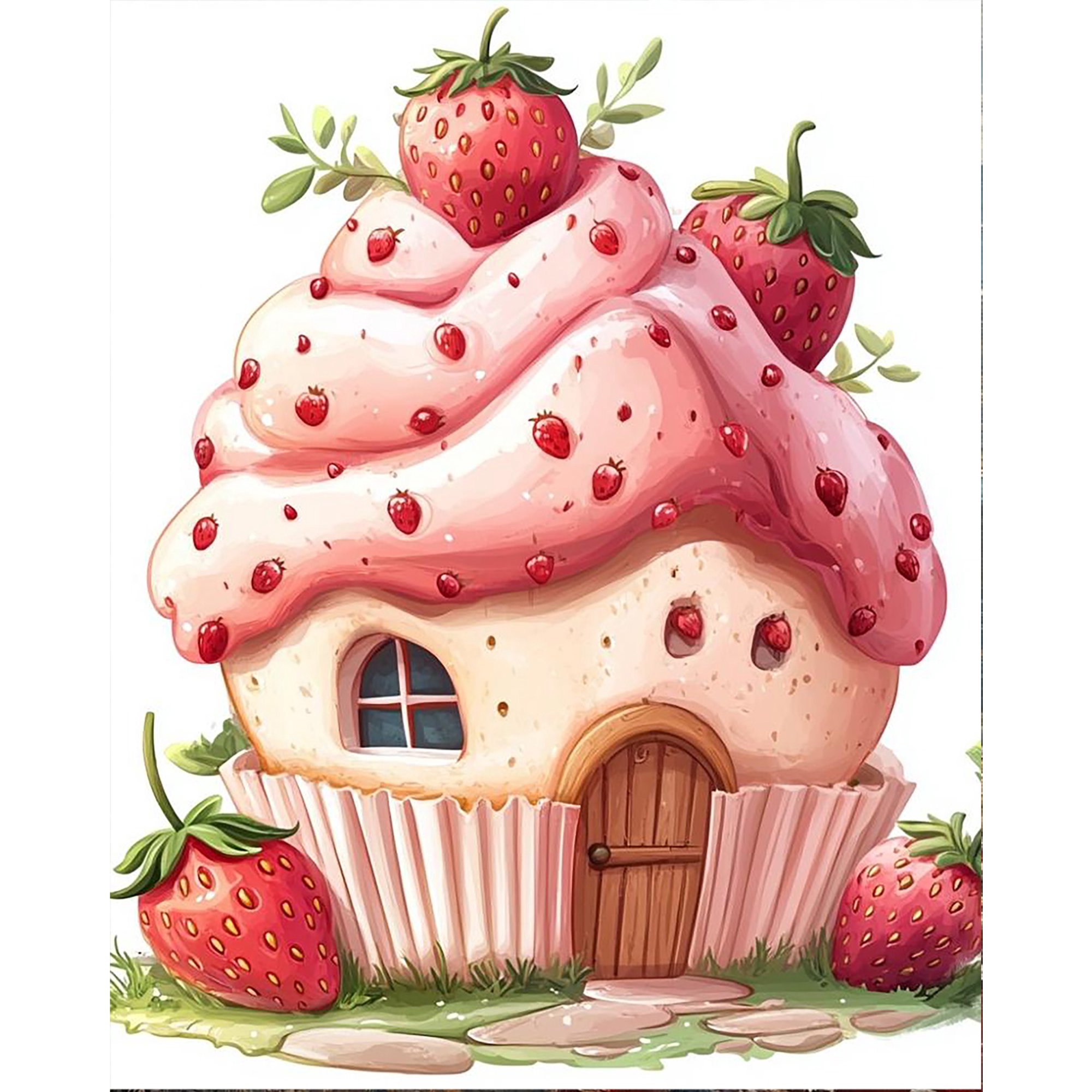 Paint by Numbers for Adults Kit Cake Shop Strawberry- 16x20 Inch Canvas with Brushes and Paints Relaxing DIY Wall Decor Craft Gift