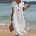 thumbnail image 2 of Summer Dress for Women Fashion Casual Short Sleeve Round Neck Button Linen Maxi Dress, 2 of 6