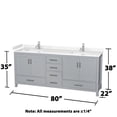 thumbnail image 4 of Wyndham Collection Sheffield 80" No Mirror Wood Double Bathroom Vanity in Gray, 4 of 4