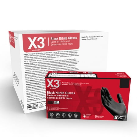 

AMMEX BX3 Nitrile Latex Free Industrial Disposable Gloves XX-Large Black 1000/Case