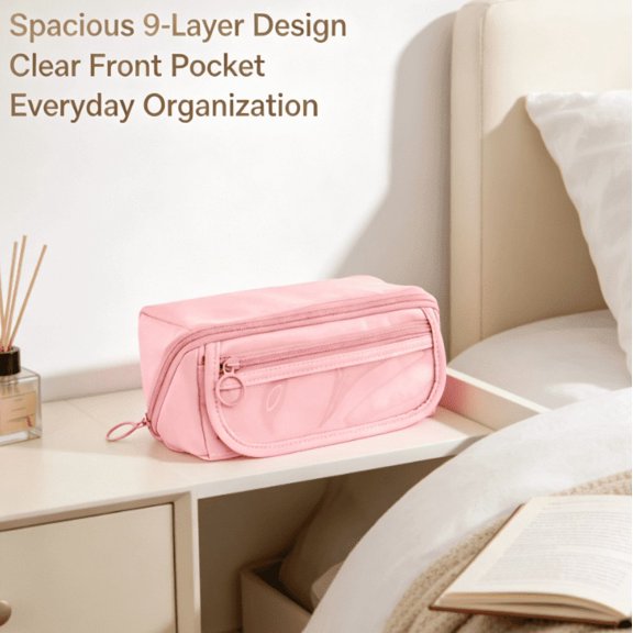 Pencil Case, Large Capacity Pencil Pouch with Zipper, Multipurpose Waterproof Sturdy Pen Box for Offices Supplies (Pink)