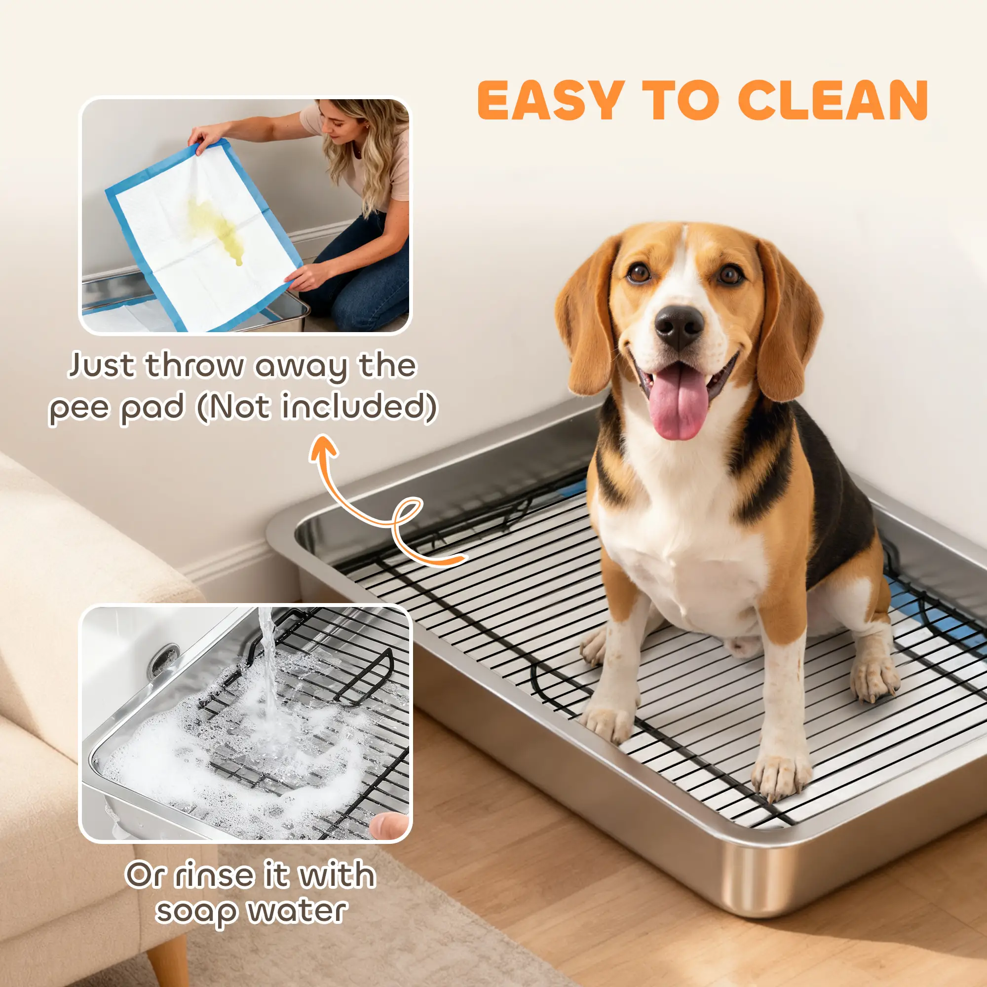Silver Heavy-Duty Stainless Steel Dog Potty Tray, Elevated Grate Pet Toilet with Removable Tray, Indoor Outdoor Potty Solution for Small Medium Dogs