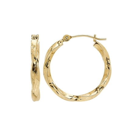 Brilliance Fine Jewelry 10K Yellow Gold Polished and Diamond-Cut Round Hoop Earrings