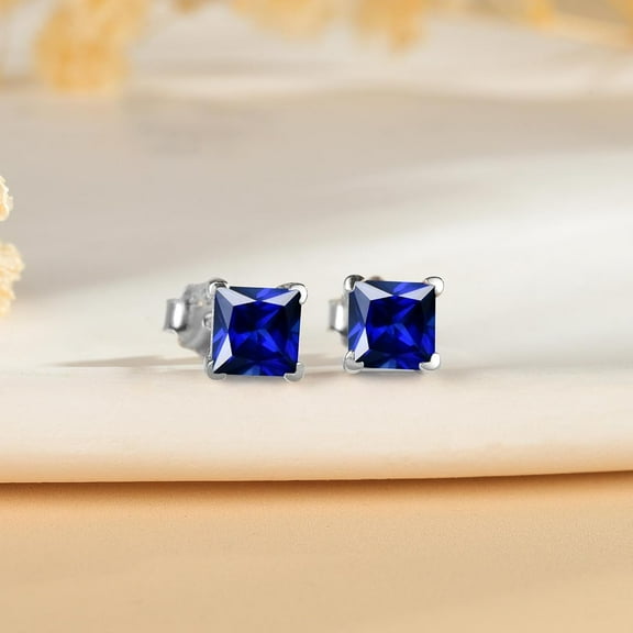 December Birthstone Stud Earrings for Women, Princess Cut Created Earrings 18K White Gold Plated 925 Sterling Silver Twelve Month Birthstone Earrings for Women Wife Birthday Jewelry Gifts[k769]