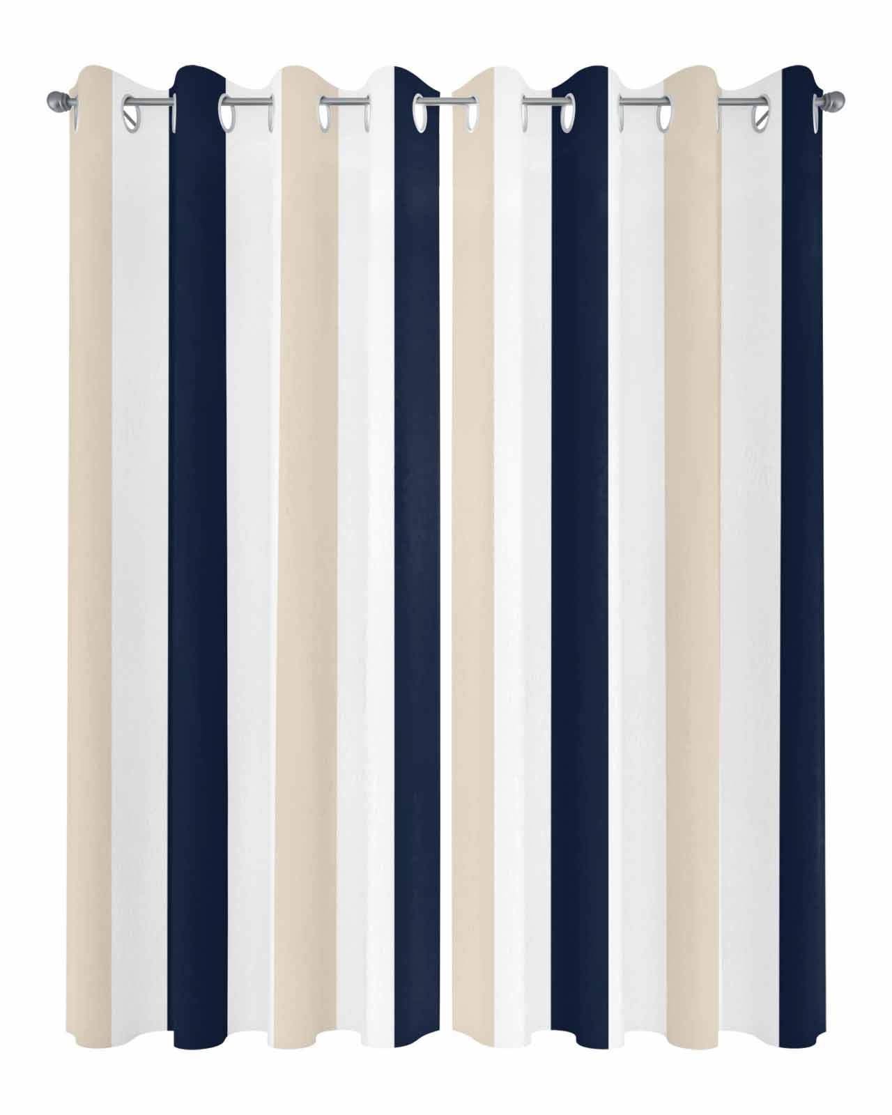 Beige Navy Blue Striped Outdoor Curtains for Patio, Farmhouse Stripe Art Privacy Drapes Grommet Waterproof Outside Curtains for Porch/Cabana/Balcony 54"x 84", 2 Panel