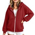 thumbnail image 4 of Girls Zip Up Hoodie Fleece Sweatshirt Jackets with Pocket Full-Zip,Hooded Design,Long Sleeve,Solid Color,Casual Jacket,Fall Winter,Back to School Wear, 4 of 7