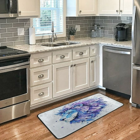

Long Floor Mat 39x20Inch Kitchen Mat Bathroom Mat Living Room Mat Bedroom Mat Absorbent Delicate Fabric No Ball Do Not Fade Blue Pretty Lion