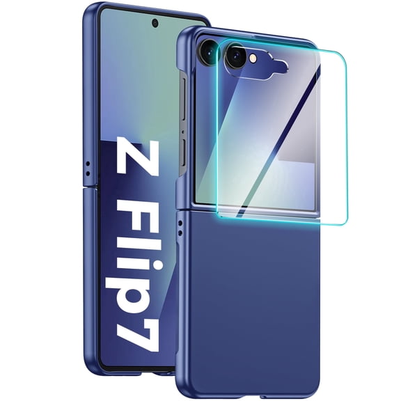 Oupeigar For Samsung Flip 7 Phone Case,with Screen Protection,HD Screen Protector,Wireless Charging,Anti-Scratch Shockproof Case-Blue
