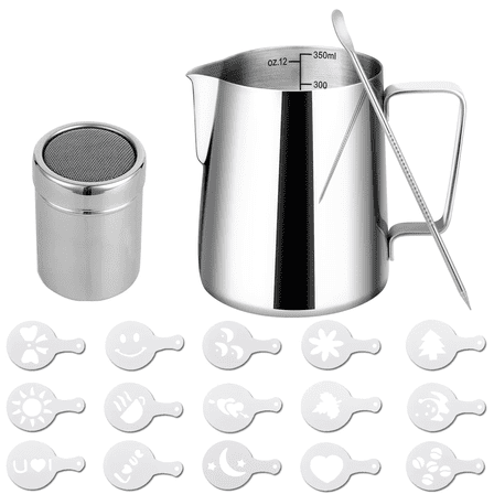 Milk Frothing Pitcher Milk Frother Cup Coffee Creamer Pitcher Accessories Metal Jug for Espresso Frothing Milk Steaming Pitcher for Milk Coffee Frothers, Latte Art 12 Oz