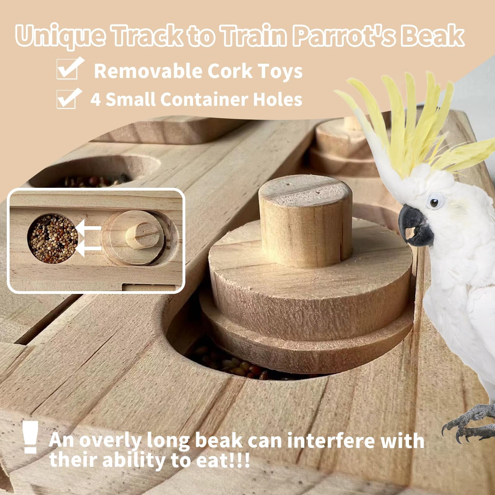 Wooden Bird Foraging Puzzle Toys for Parrots, Parakeet, Cockatiel, Sun Conures - Birds Interactive Mental Enrichment Toy, B ird Seed Slow Feeder Toy for Cage.