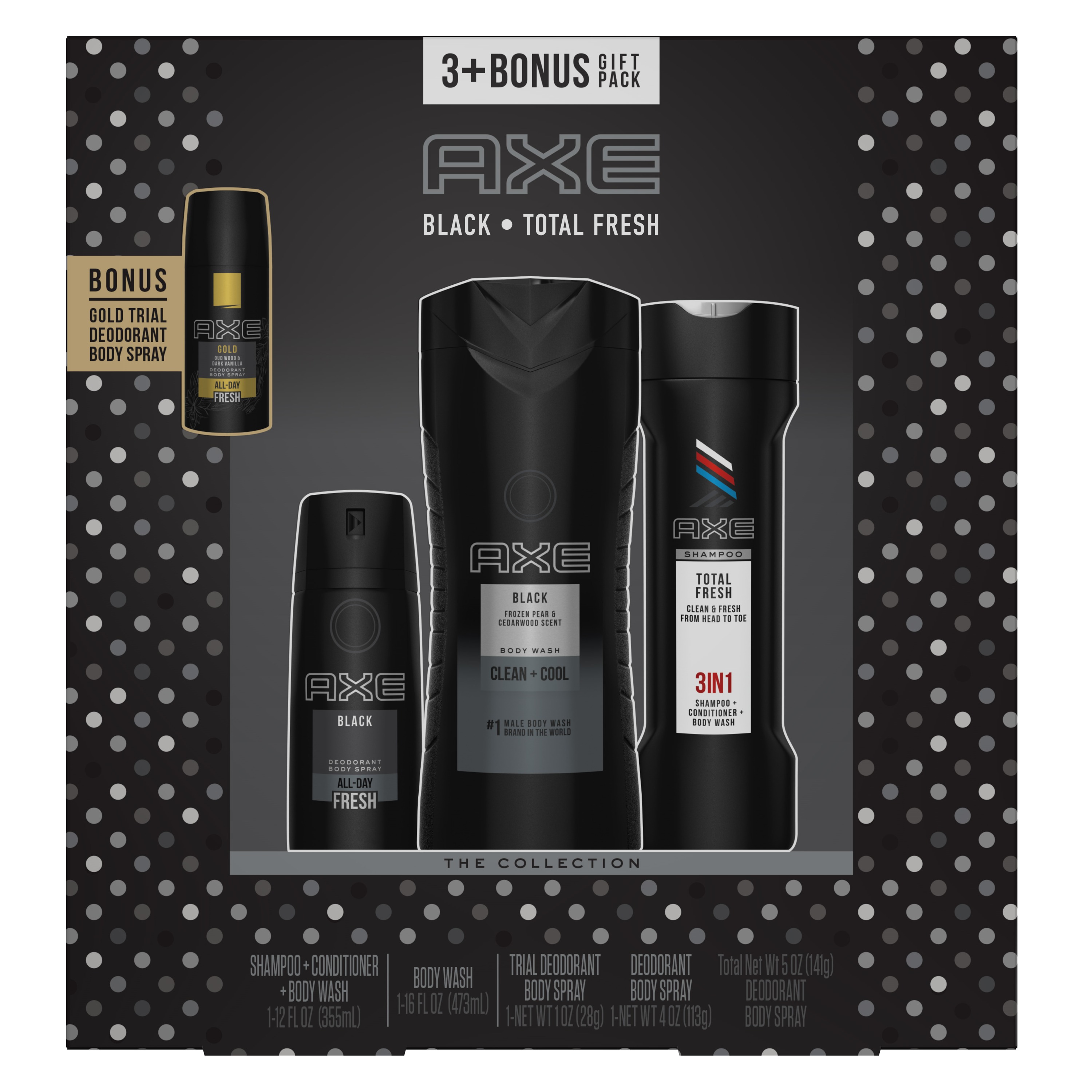 AXE 4-Pc Black Gift Set with BONUS Trial Deo Body Spray (Body Spray, Body Wash, 3 in 1 Shampoo + Conditioner + Body Wash) - image 2 of 8