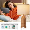 thumbnail image 3 of Cinkeda 3 Way Dimmable Touch Table Lamp Set of 2 with USB Ports 22" Rustic Wood Grain Resin Bedside Nightstand Lamps for Living Room Bedroom, 3 of 8