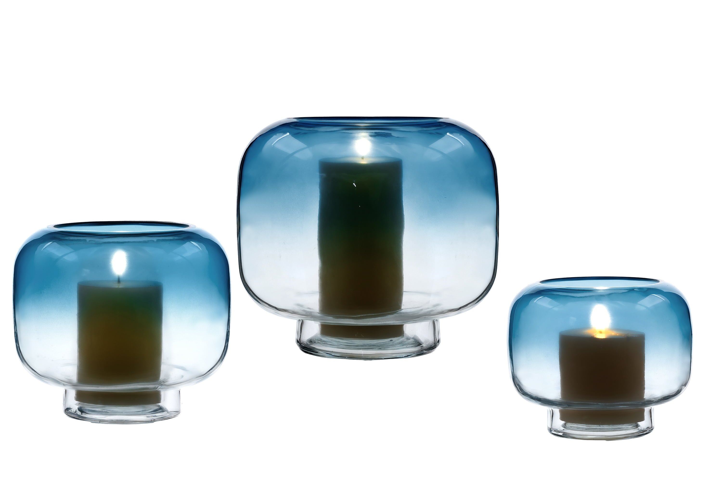 Mainstays 6.5" Blue Ombre Glass Hurricane Home Pillar Candle Holder Medium