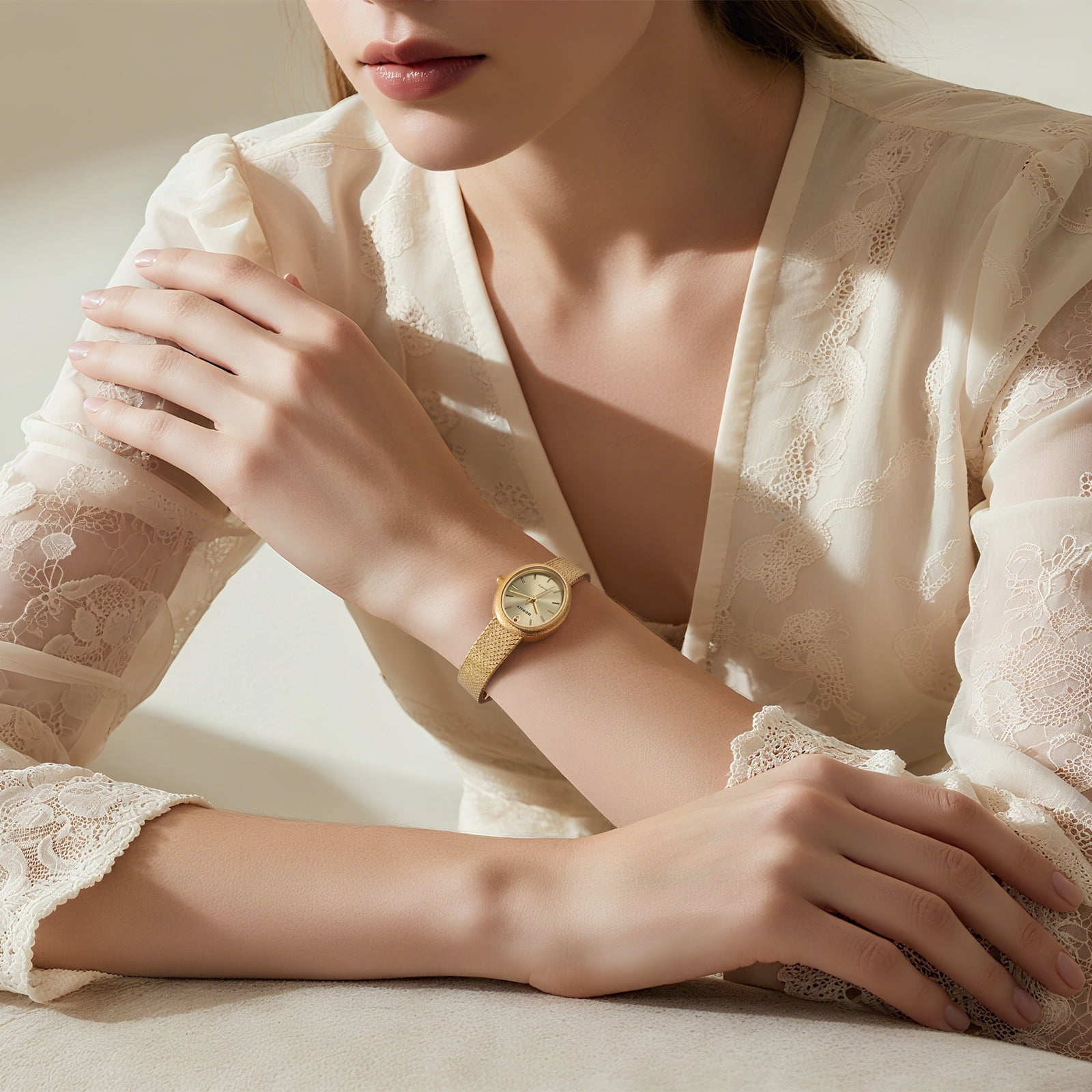 BERNY Small Gold Watches for Women, Dainty Minimalist Oval Dial, Vintage Stainless Steel Bracelet Watch, Adjustable Mesh Band, Waterproof, Luxury Ladies Analog Quartz Wrist Watch Gifts (Gold)