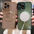 thumbnail image 5 of Magnetic Case for iPhone 12 Pro Max Compatible with Magsafe,Glitter Plating Luxury Love Heart Pattern Design,Bling Sparkle Shockproof Full Camera Cover Protection Cases for Girls Women-Green, 5 of 11