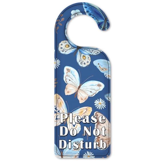 Do Not Disturb Door Knob Hanger Sign - Blue & Tan Butterfly Toss