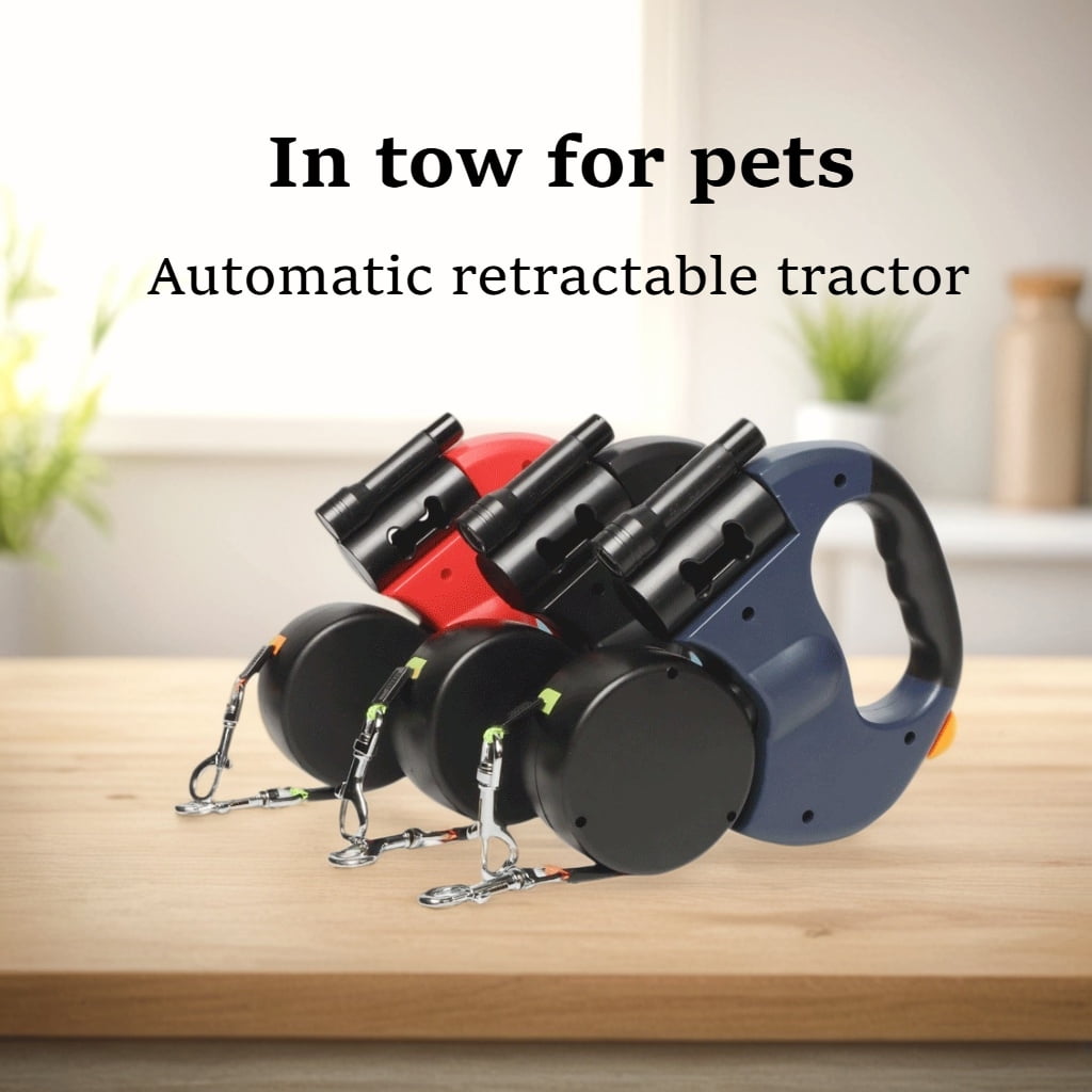 Tow two pet leash with flashlight can automatically rotate telescopic, suitable for small and medium-sized large dogs, go out portable, red