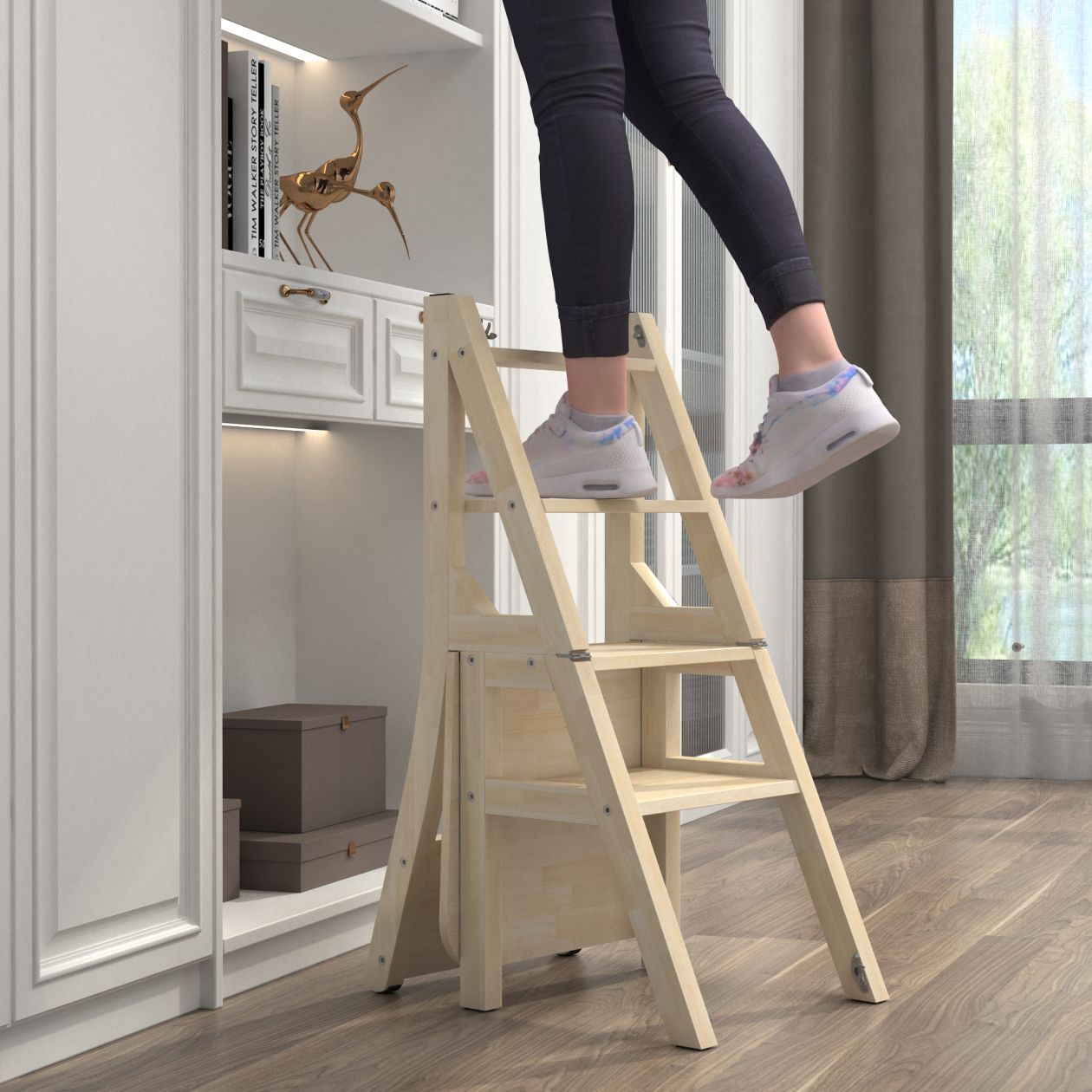 Wayfair Library Step Stool Solid Wood Folding Library Ladder Chair - 4 ...