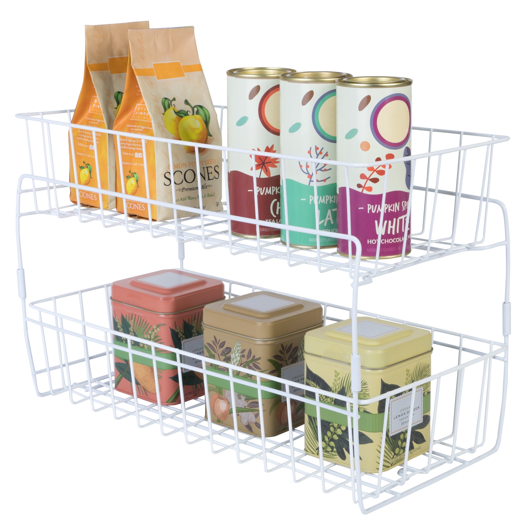 Smart Design 2Tier Stackable Pull Out Baskets Sturdy Wire Frame