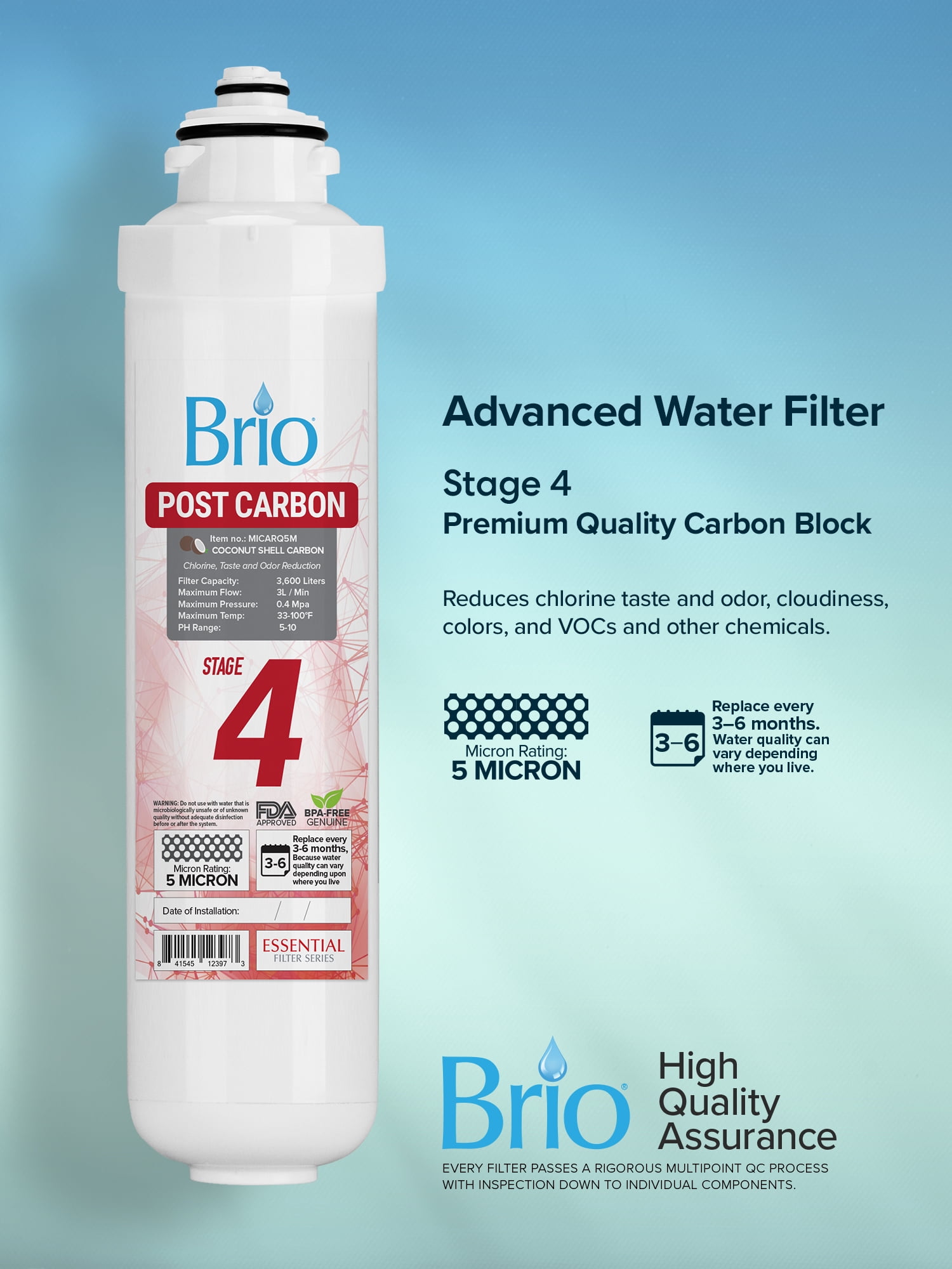 Brio Stage-4 Post-Carbon Coconut Carbon Replacement Water Filter