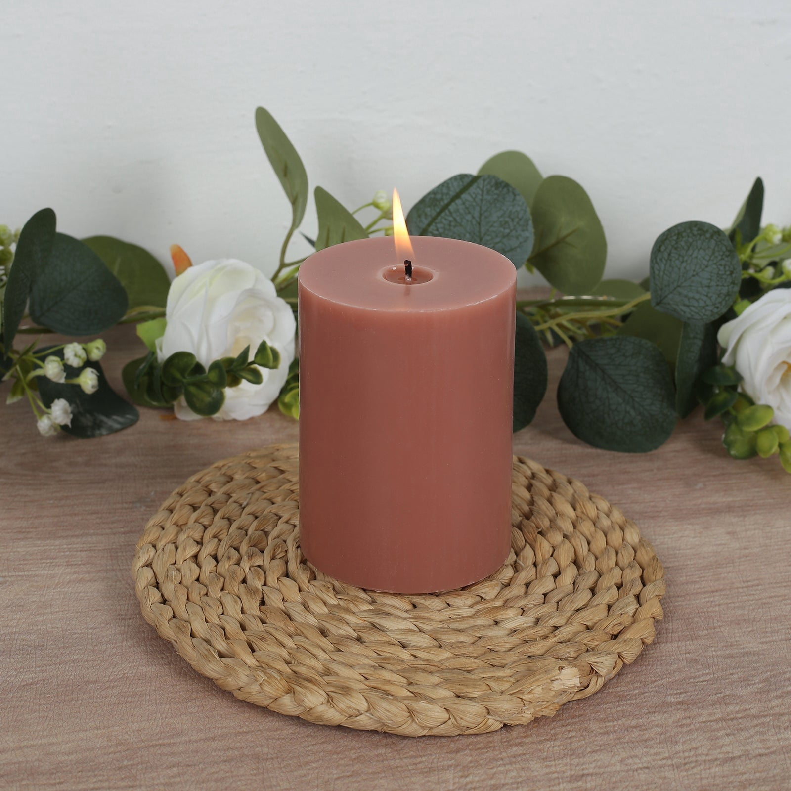 Efavormart 12-Pack Unscented Pillar Candles – Dripless 3"x4" Beige Paraffin Wax with Smokeless Cotton Wicks, Clean & Long-Lasting Burn for Weddings, Home & Event Decor