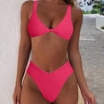 thumbnail image 2 of Women's Bikini Sets Two Piece Swimsuit High Waisted V Neck Twist Front Straps Solid Color Bathing Suit Summer 2025 Pink,S, 2 of 6
