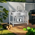 thumbnail image 3 of COZONY 33" Stainless Steel Utility Sink, Freestanding Laundry Workstation with Faucet & Storage Rack & Hot/Cold Water Lines, 3 of 7