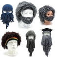 thumbnail image 2 of Barbarian Vagabond Viking Beard Beanie Horn Sombreros Invierno Cálido Cumpleaños Divertido Gag Halloween Gorra Regalos De Navidad, 2 of 4