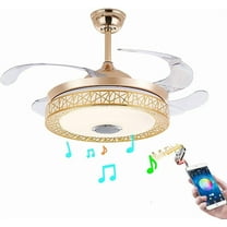 42 Inch Retractable Ceiling Fan with Light and Remote Control, Modern Bluetooth Music Invisible Chandelier Fans with 3 Lights Level and 3 Speeds for Bedroom Dining/Living Room
