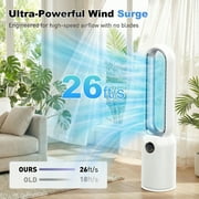 Advwin 35 Bladeless Tower Fan with Remote, 26ft/s Standing Floor Fan, 90° Oscillation, 24 Speeds, 12H Timer, Quiet Cooling Air Circulator for Bedroom, White+Silver