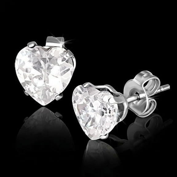 Stainless Steel White CZ Love Heart-Shaped Womens Stud Earrings