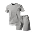 thumbnail image 2 of TKKCS Mens 2 Piece Activewear Sets- Short Sleeve Crew Neck T-Shirt and Drawstring Shorts Lightweight Pullover Summer Casual Tracksuits Outfits Gray Size L, 2 of 7