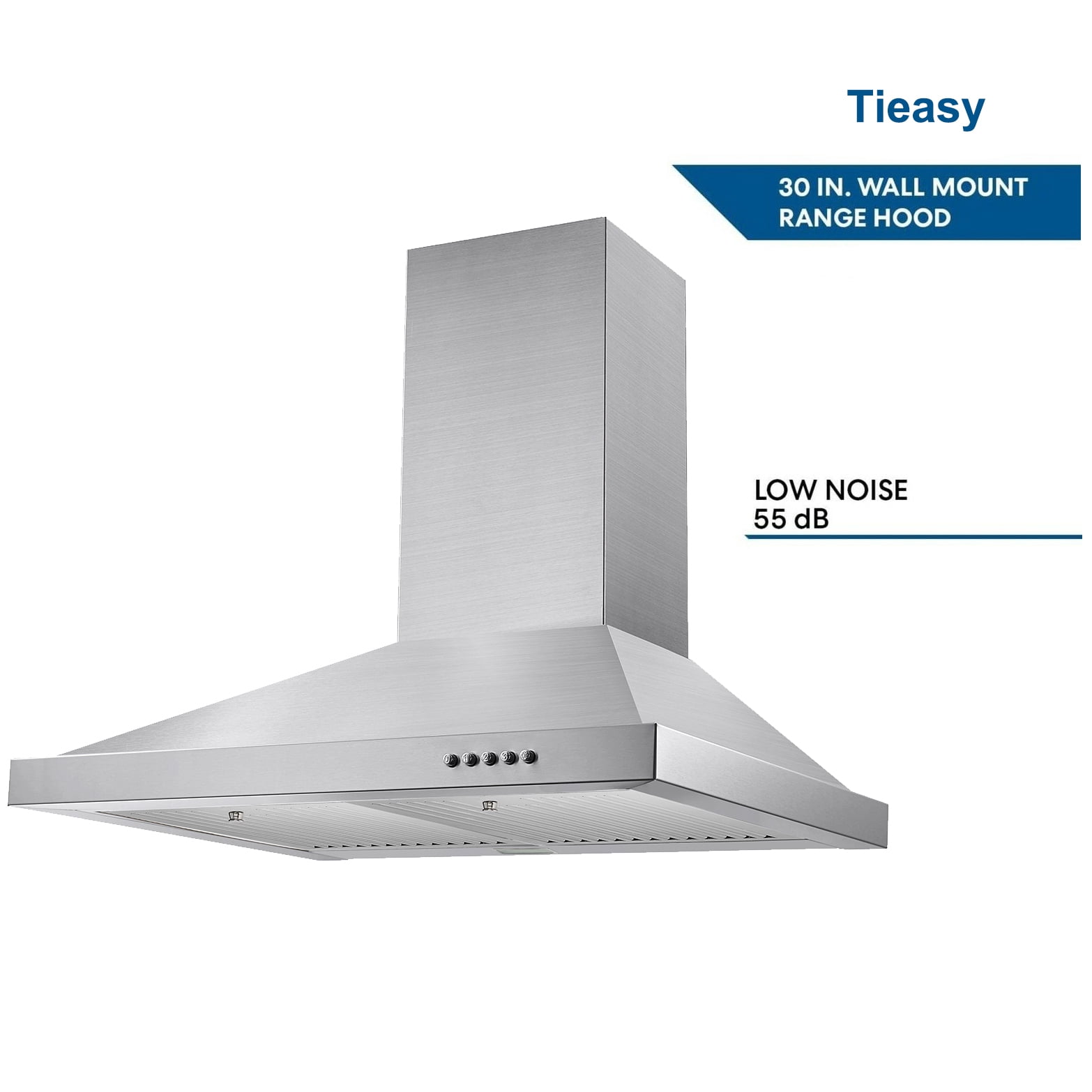Range Hood 30 inch 450 CFM Wall Mount Stainless Steel Stove Cook Vent Hood Tiesay Range Hood, Range Hoods 30 inch Stainless Steel, 450 CFM Kitchen Hood with LED Light Baffle Filters, 3 Speed Exhaust