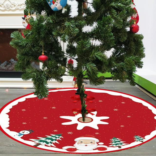BAOPAI 35.43 Inch Red Gold Snowflakes Star Christmas Tree Skirt Polyester Festive Decoration Enduring Floor Protection Home Decor