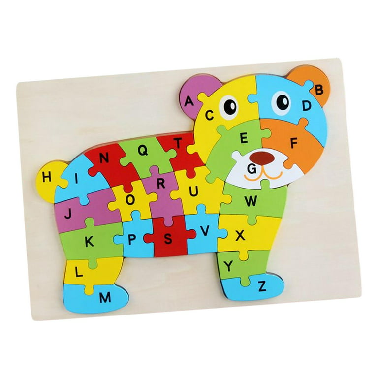 Cartoon ABC Puzzles Block Toy ABC Animal Puzzle Assembly Ability Traning Memory Alphabet Jigsaw Puzzle for Preschool Toys Kids Party Favors Bear, Size