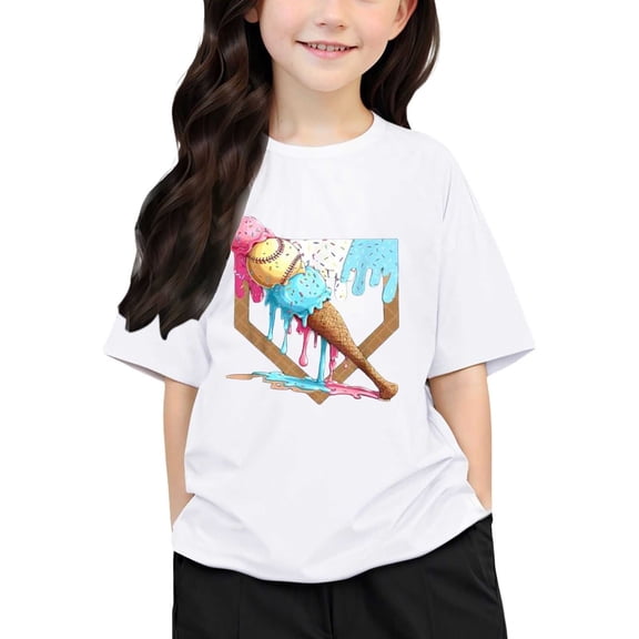 YAYUBA Infant Baby Girl T Shirts Solid Color Crew Neck Back To School T Shirt Funny Sports T-Shirt Preppy Little Girls Clothes, 6-7 Years, White