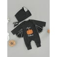 thumbnail image 3 of Wassery Baby Girls Boys Halloween Romper Pumpkin Letter Print Round Neck Bat Long Sleeve Jumpsuits with Ears Hat Halloween Fancy Dress up Outift, 3 of 9