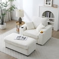 thumbnail image 2 of Oversized Single Sofa Chair with Ottoman, Fabric Chaise Lounge Indoor with Wide Armrests and Cup Holders, Modern Comfy Deep Seat Armchair Reading Chairs for Bedroom Living Room,Beige, 2 of 6