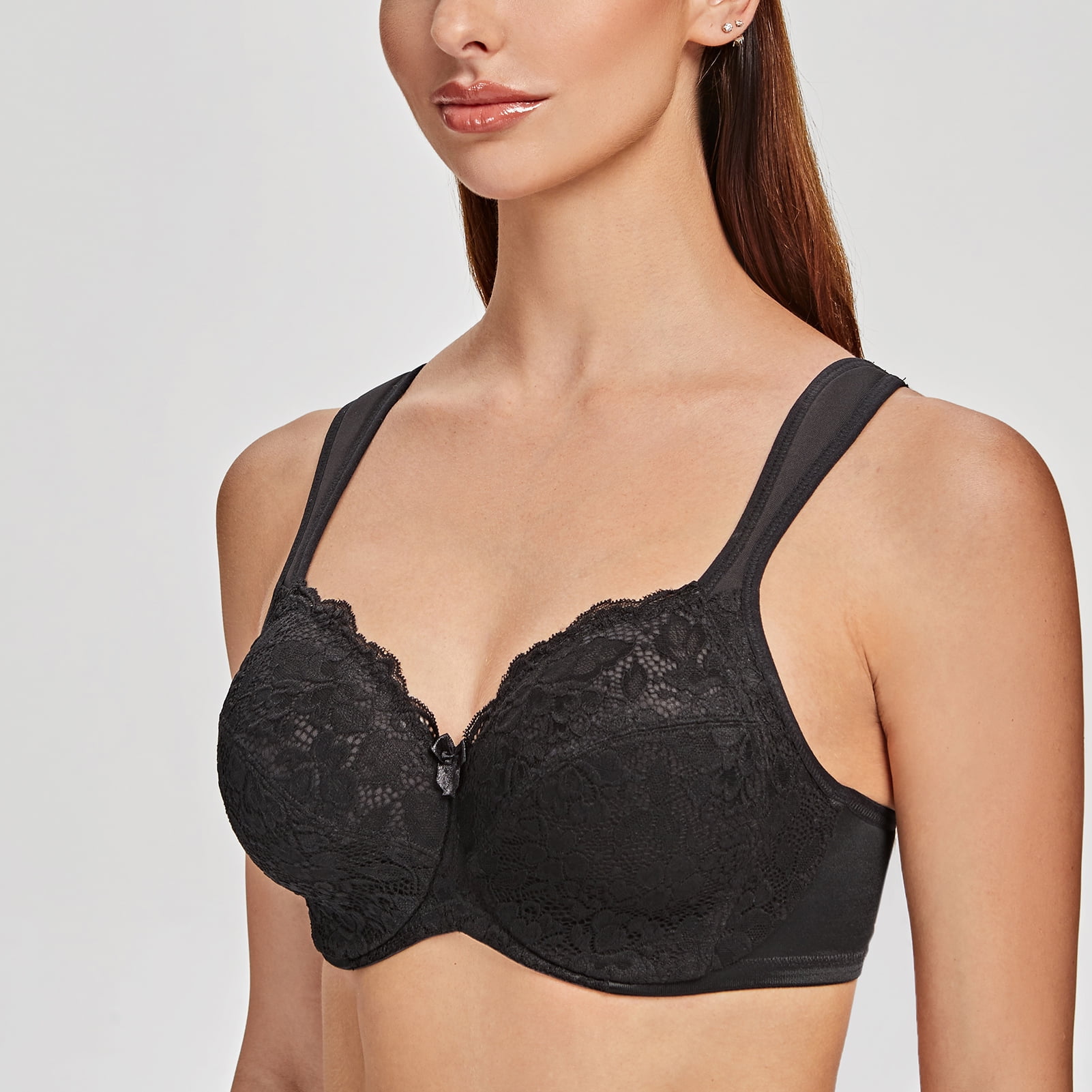 MELENECA Women's Floral Lace Non-Padded Minimizer Full coverage Underwire Bra Black-Lace 34DD